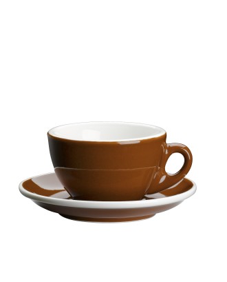 Ceasca si farfurie de cappuccino din portelan, maro, 100 ml, colectia Roma - CILIO